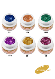 Confezione Gel color Glitter da 6 pezzi: 59 - H14 - H10 - H18 - C6 - 63. 